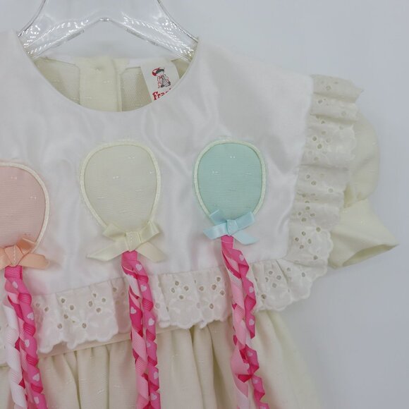VTG Frankie Girls 4 Ivory Puffy Balloon Bibbed Dress Eyelet Lace Trim Collar - Picture 5 of 14